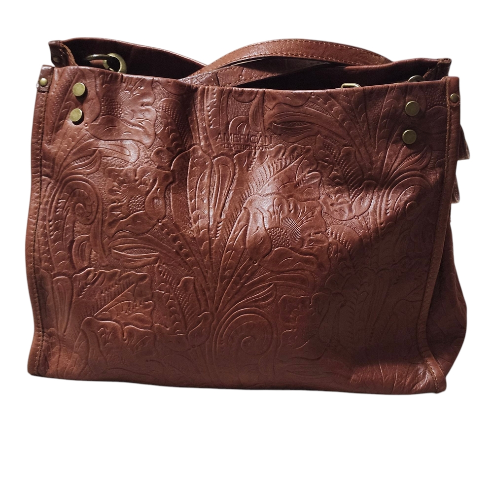 Elegant Brown Embossed Leather Tote - Picture 3 of 16
